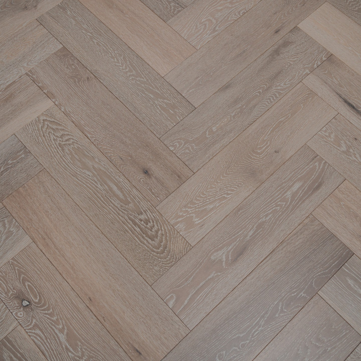 Schoolhouse Grande Click Herringbone Brushed and Matt lacquered White Washed