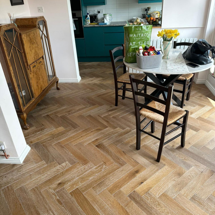 Schoolhouse Smoked & White UV Oiled Oak Herringbone